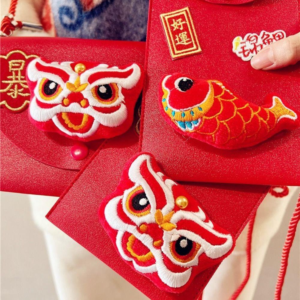 Chinese Plush Koi Lucky Money Packet Cross Body Lion Dance New Year Money Envelope  Party Gifts