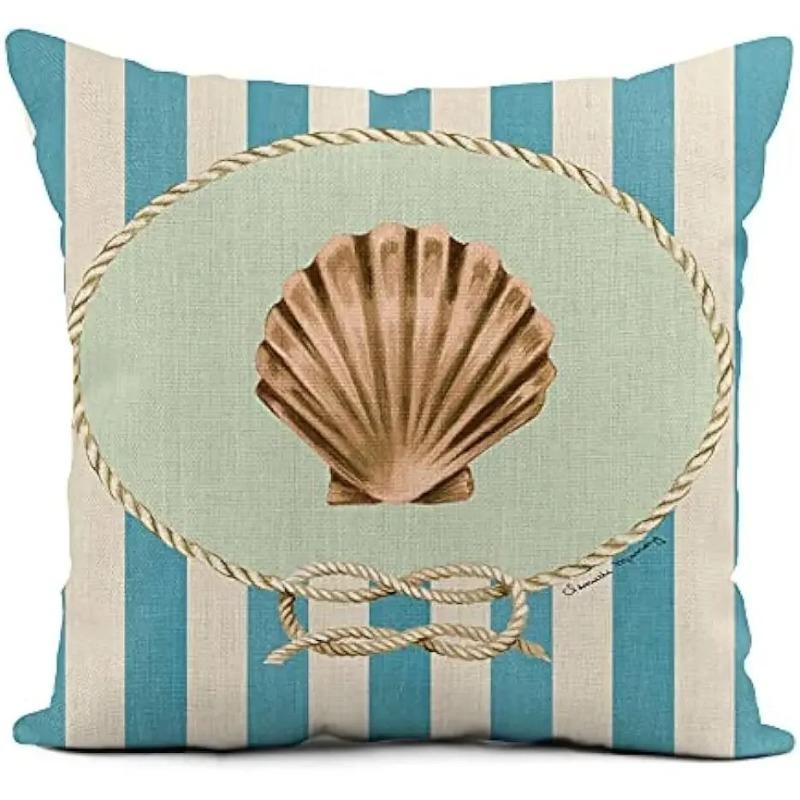 Linen Throw Pillowcase Lighthouse Sailing Sea Shell Double-Sided Printed Living Room Sofa Car Chair Home Bedroom Cushion Covers