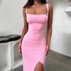 Высокий разрез узкое без рукавов сексуальное платье женское элегантное вечернее длинное платье с открытой спиной облегающее летнее платье Vestidos