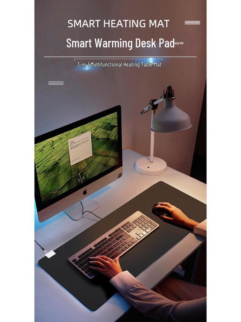 Умный коврик для стола с беспроводной зарядкой 3-в-1: Зарядное устройство 15 Вт, Подогреваемый коврик для мыши, с чашкой с постоянной температурой.