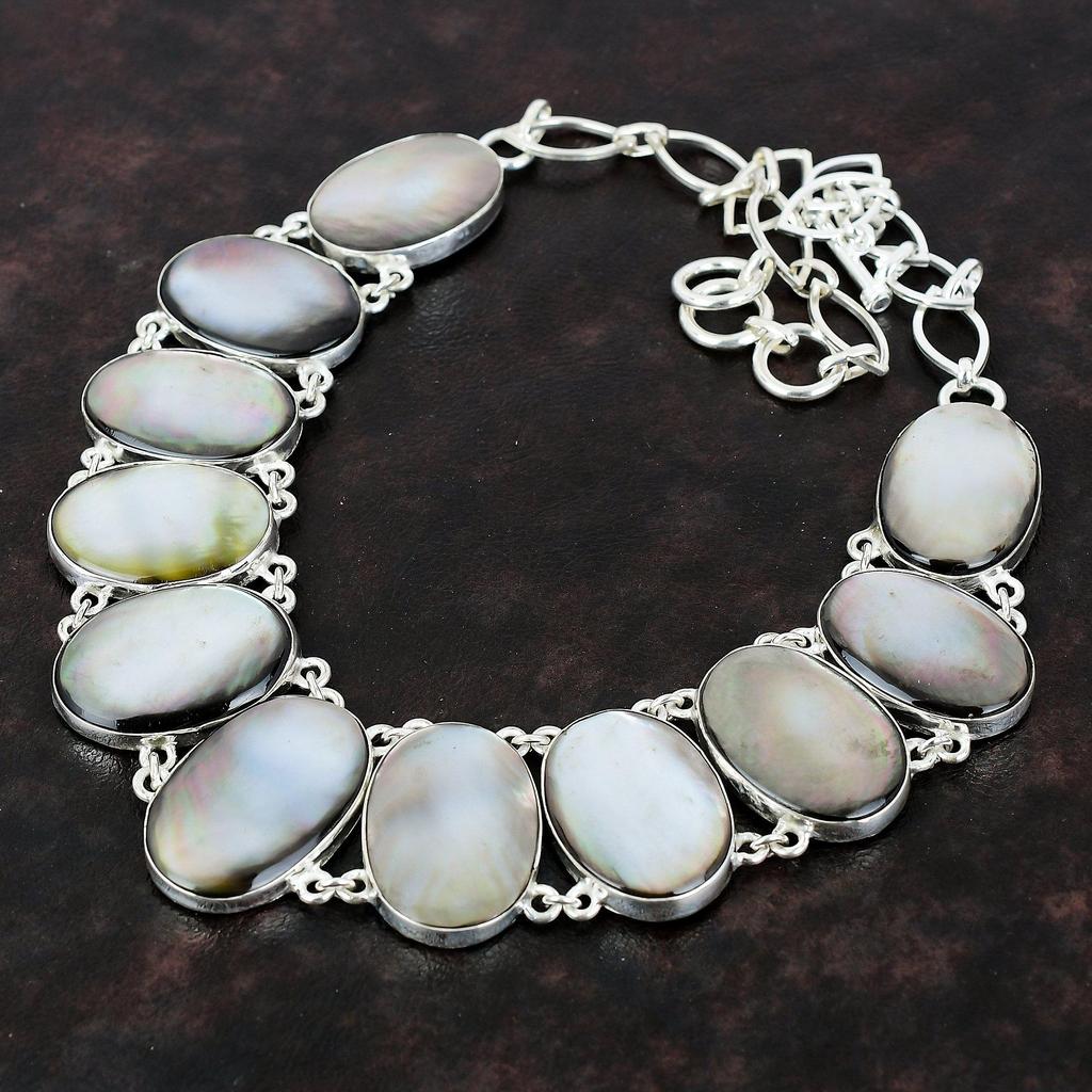 Черное перламутровое ожерелье Ювелирные изделия ручной работы Ожерелье из стерлингового серебра 925 пробы Регулируемая цепочка Ожерелье Уникальное ожерелье из драгоценных камней Подарок для мамы