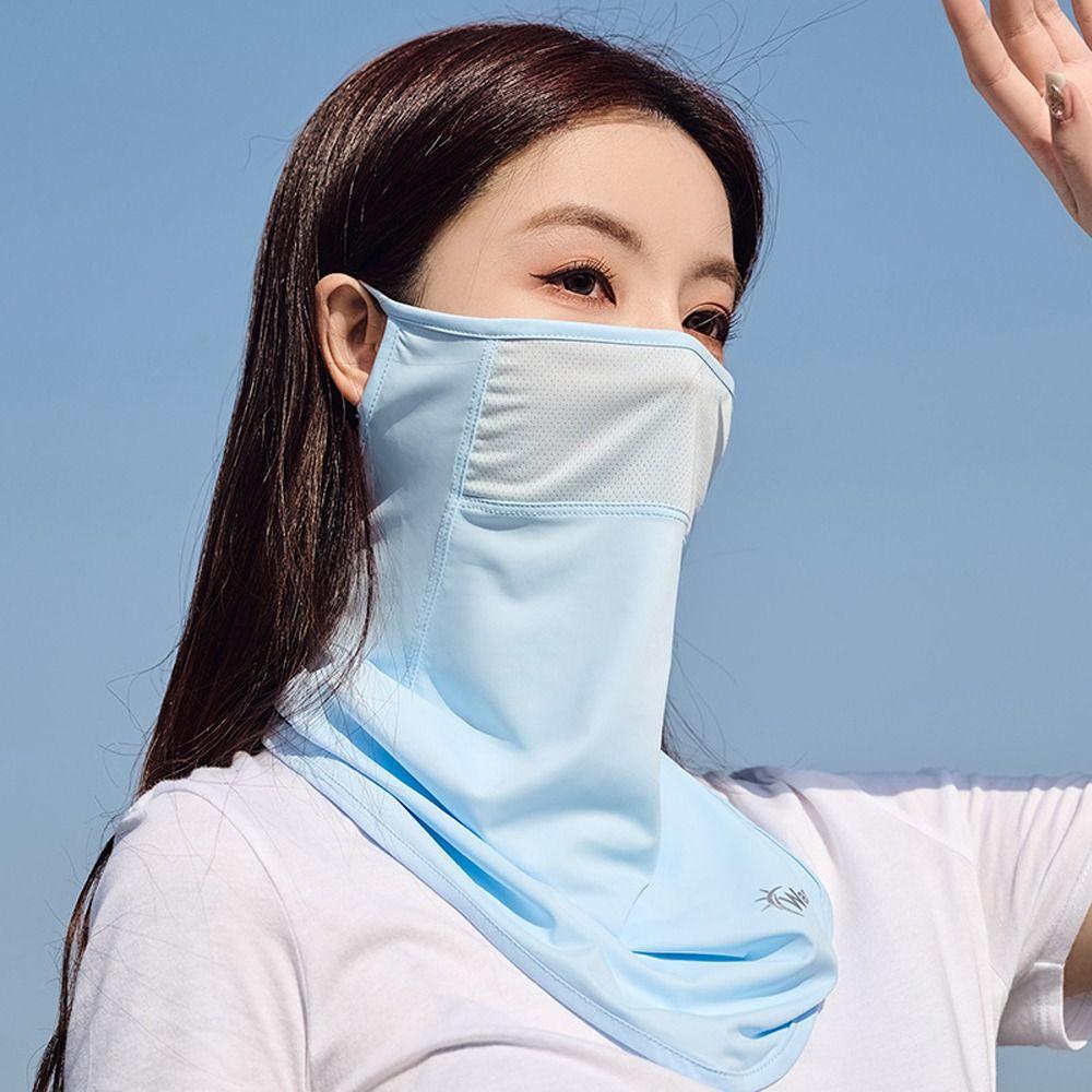 Solid Color Face Gini Mask Summer Sunscreen Mask Ice Silk Womne Neckline Mask Men Fishing Face Mask