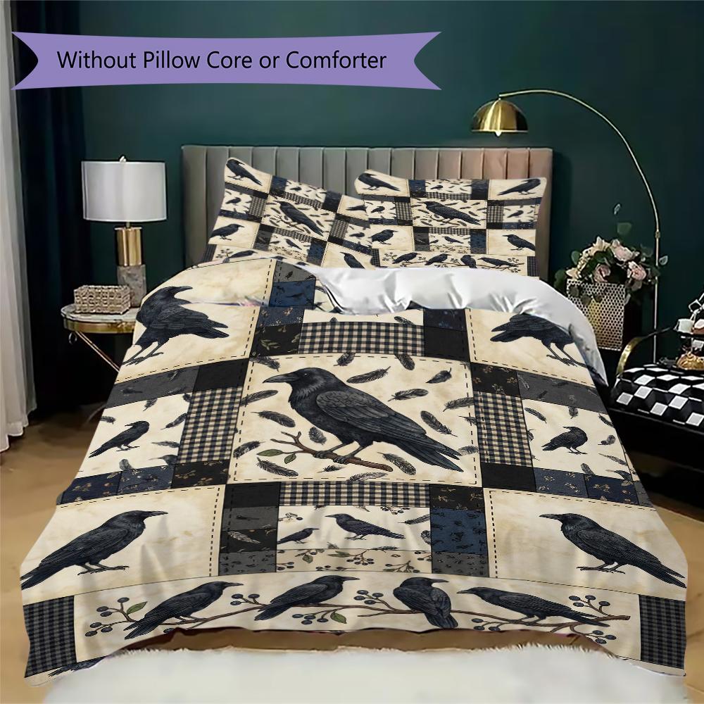 Crow Decoration Pattern Bedding uilt Set uilt Cover Pillowcase Home Decoration Birthday Gift (1 * duvet cover + 2 * pillowcase without core)51