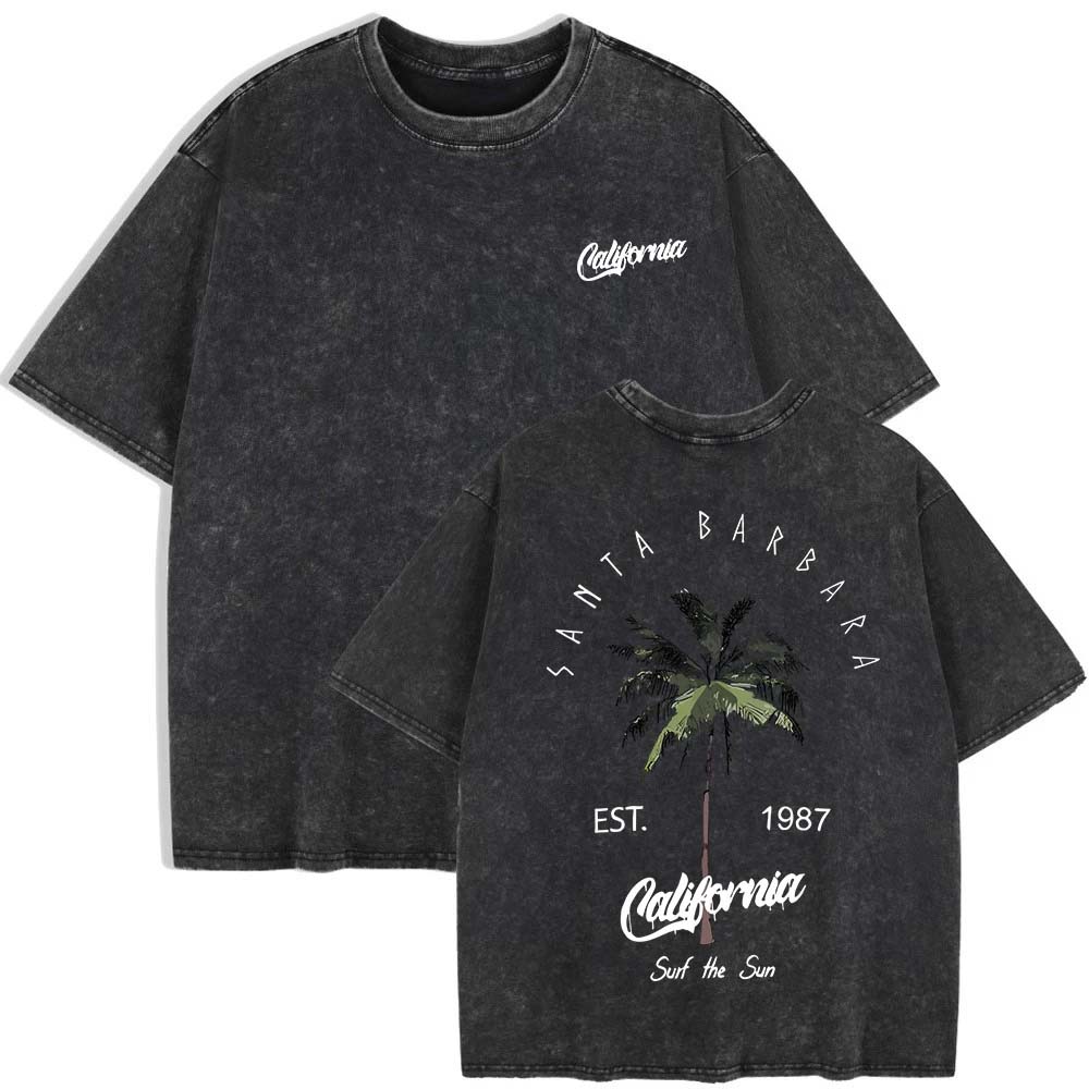 Galafonia Кокосовая пальма Принт Стирка Футболки Женские Хлопок Короткий рукав Топы Круглый вырез Свободный крой Футболка Базовая одежда