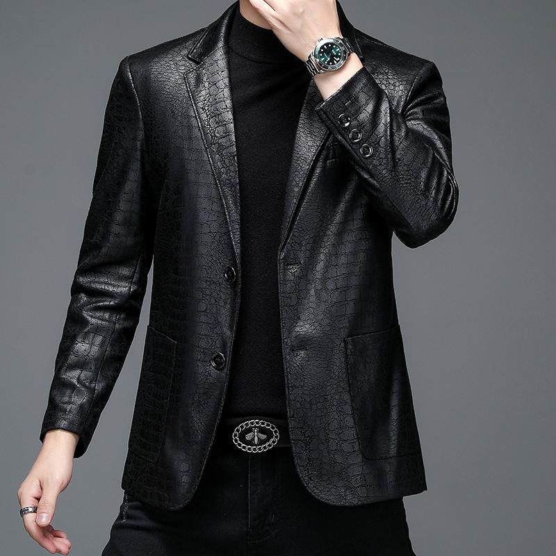 Кожаный костюм, мужской деловой костюм со змеиным тиснением, высококачественный мужской пиджак большого размера из искусственной кожи, деловой джентльменский свадебный пиджак из искусственной кожи