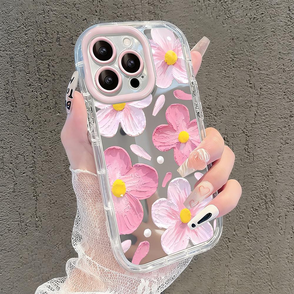 Романтичный чехол-зеркало с цветами персика для iPhone 17 Air 16 Pro Max 17 15 14 13 12 11 7 8 Plus XR XS Защитная задняя крышка