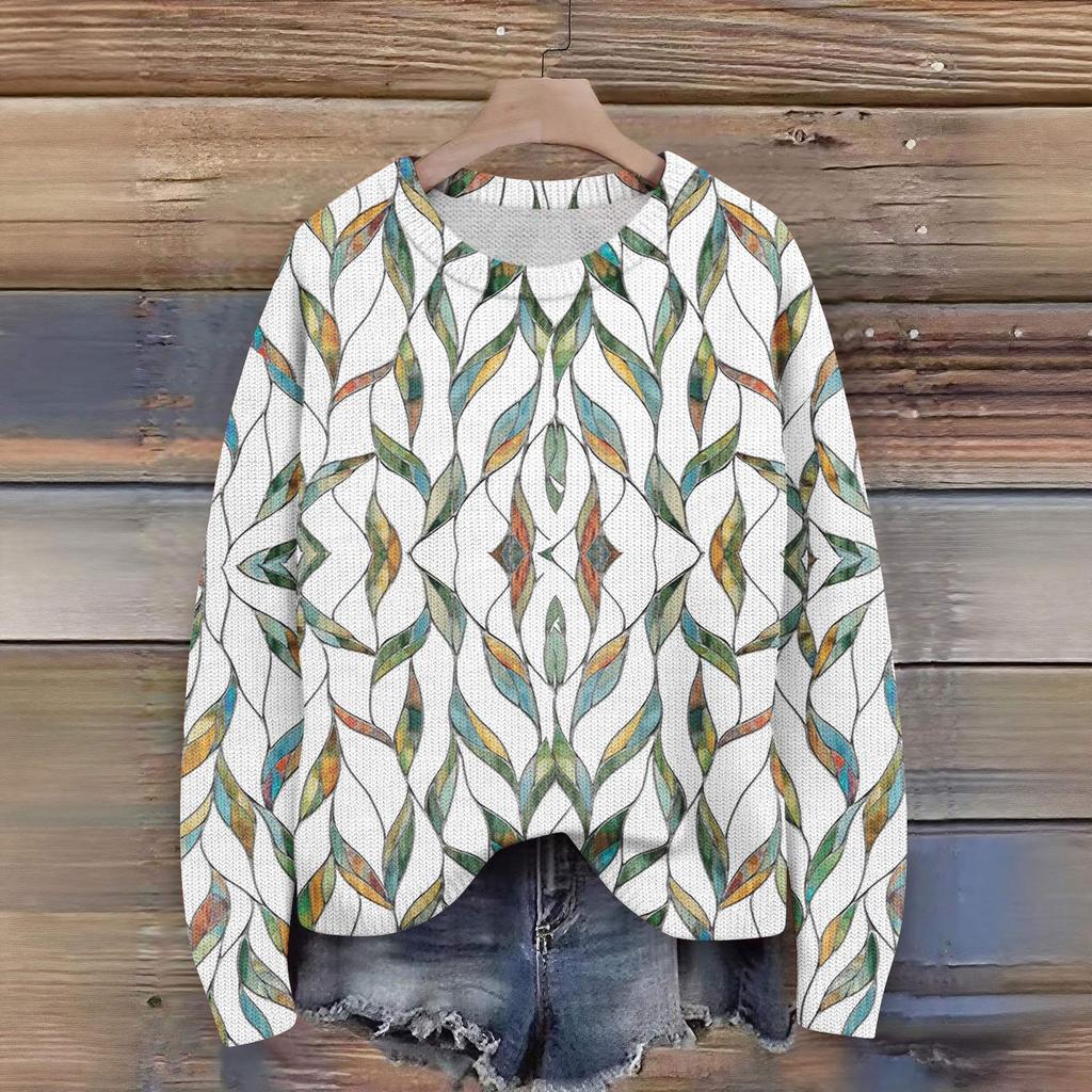 Пуловеры с длинным рукавом для женщин, с круглым вырезом, повседневные, милые, с принтом, вязаные, оверсайз