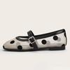 Fashion Breathable Mesh Black Polka Dot Ballet Flats Fashion Shallow Flat Sandals Women Comfortable Round Toe Plus Size Mary Jane Shoes