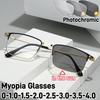 Business Square Frame Photochromic Myopia Glasses Men Women Fashion Anti Blue Light Color Changing Near Sight Eyeglasses Diopter
