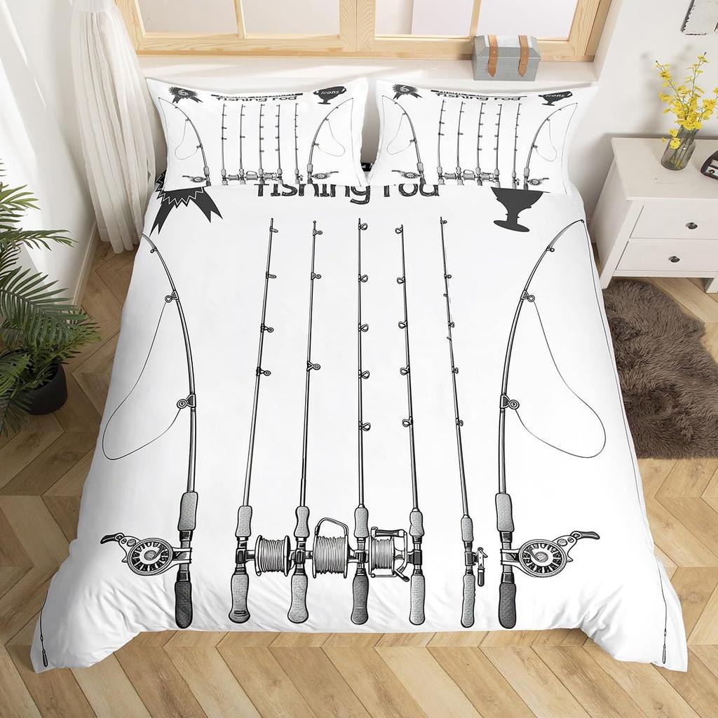 Fishing Duvet Cover Sets For Adults Queen Size Quilt Covers Lightweight Down Room Decor 2 Pillowcases 1 Duvet Cover No Comforter