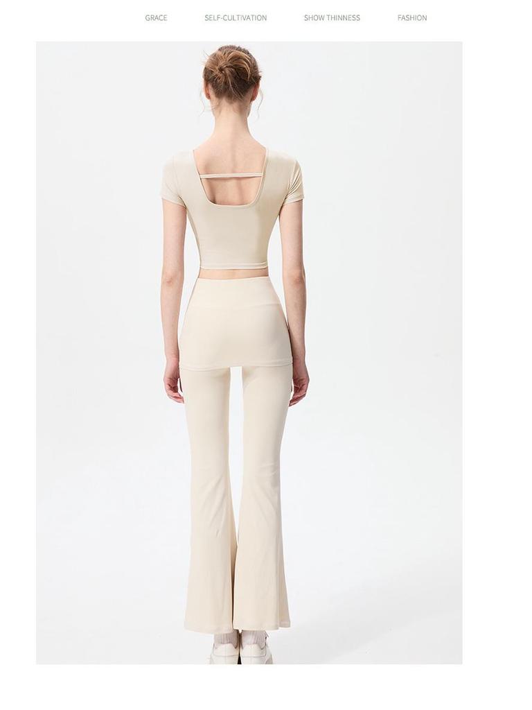 Женский быстросохнущий топ для йоги: Облегающий дизайн с U-образной спиной, Красивая спина, Футболка для фитнеса с коротким рукавом