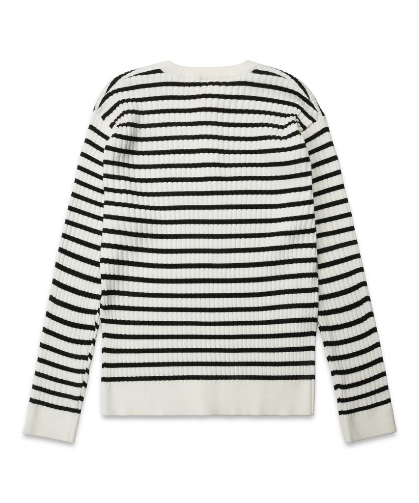 DOFFJASON Striped Henley Neck Knit Ivory