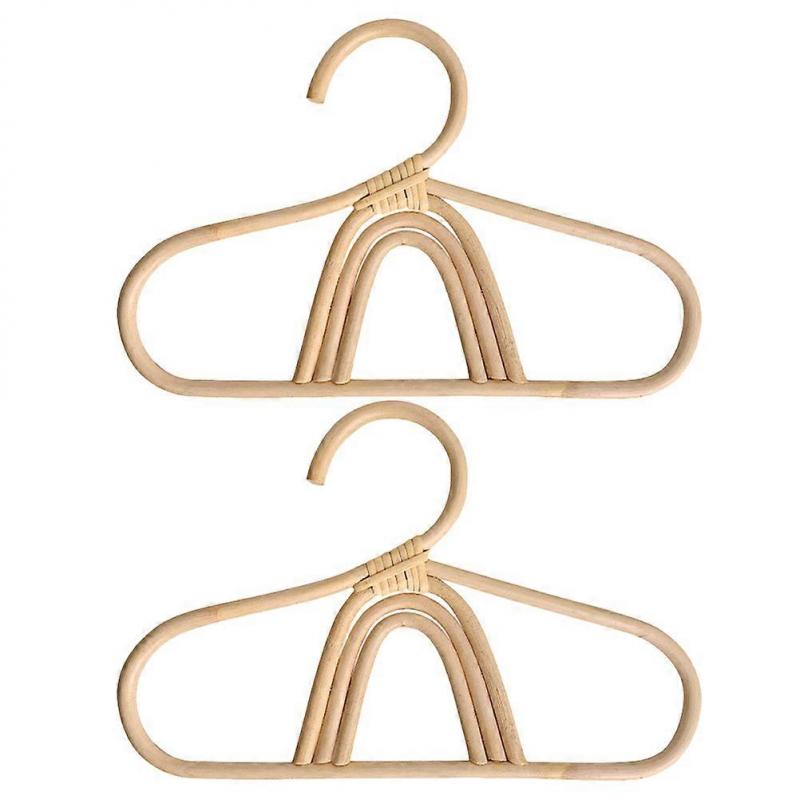 Rattan Hangers for Kids Clothes in Khaki Color with Craftsmanship for Home Use 2 pcs