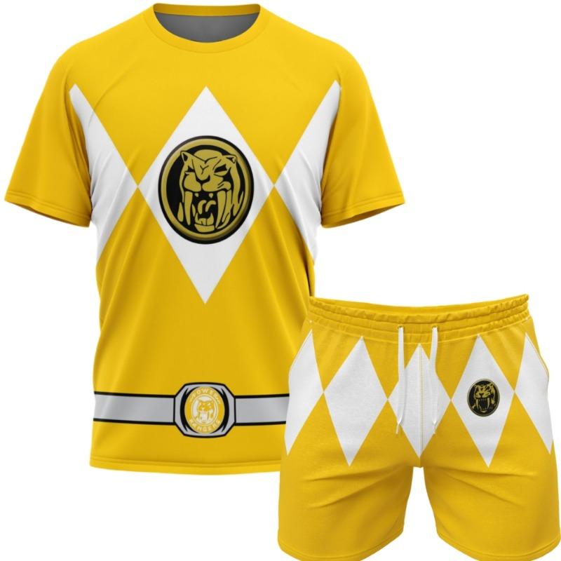 Летний Новый Bandai Power Rangers Футболка Шорты Мужской Дышащий Быстросохнущий Фитнес Бег Спортивный Костюм Комплект