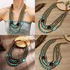 Art Bohemian Multilayer Wooden Pearl Necklace Round Geometric Decoration Women