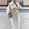 Women Woolen Jacket Turn-down Collar Solid Color Double-breasted Coat Retro Royal Style Thermal Long Lantern Sleeves Commuting D