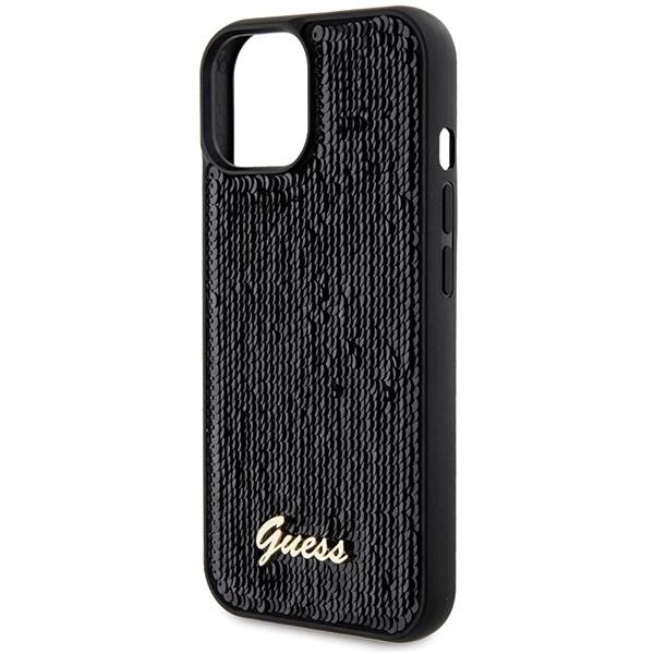 Guess Sequin Script Metal Case For Iphone 14 / 15 / 13 - Black