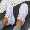 Мода Мода Цветочный принт Кроссовки на платформе Женские Декор стразами Легкие прогулочные туфли Женские Дышащие вязаные Белые спортивные туфли