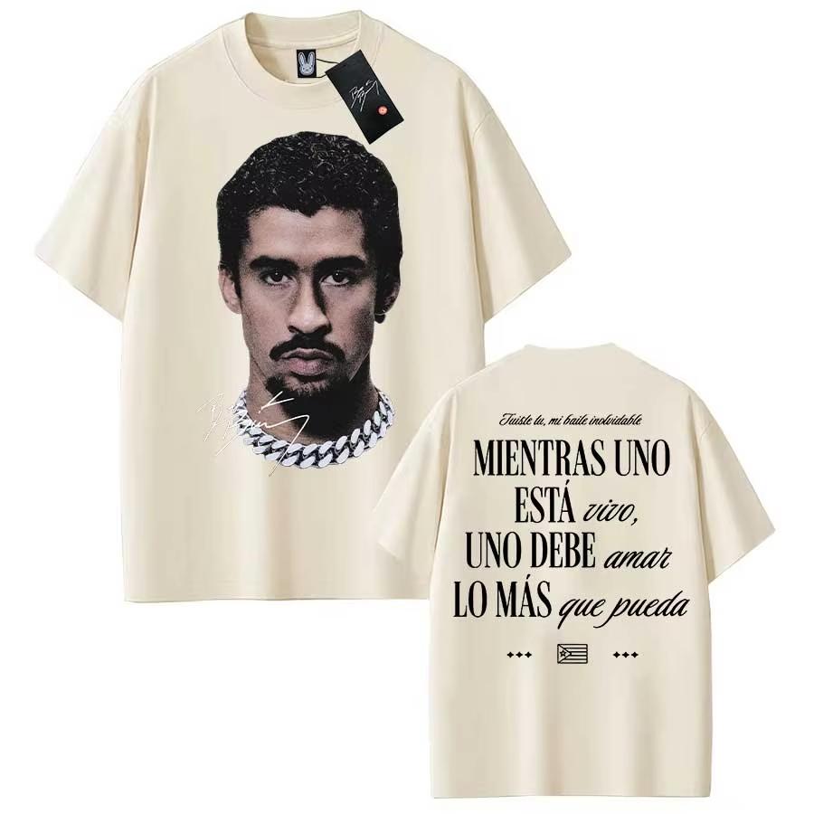 2026 Bad Bunny T-shirt for Men Women Debi Tirar Mas Fotos DTMF Cotton T Shirts To Hiphop Short Sleeve Tops KHAKI Casual Tee Loose T-shirt Streetwear