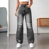2025 Women's Trendy Ripped Straight-Leg Jeans - European and American Style, Loose Fit