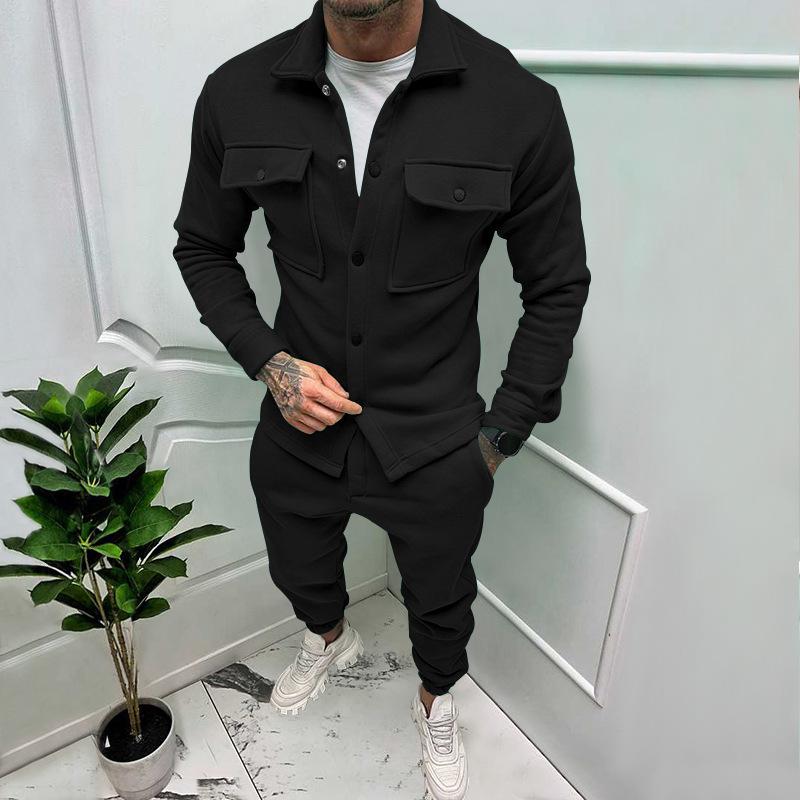 Men's Autumn/Winter Casual Suede Sports Suit - European/American Style