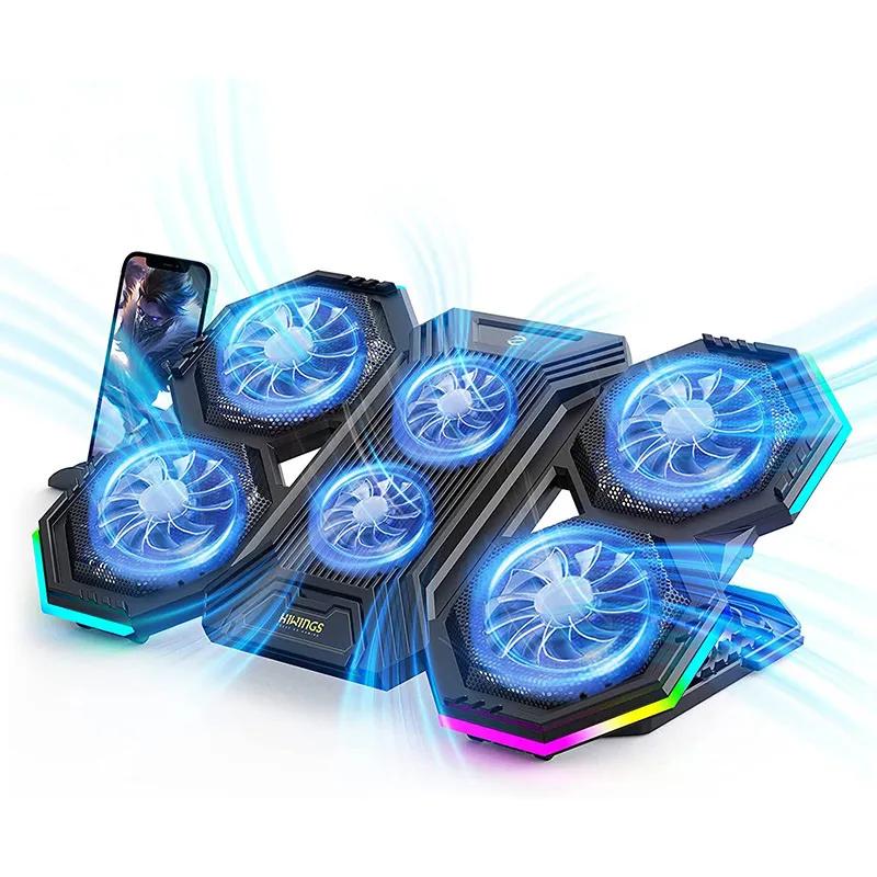RGB игровая подставка для ноутбука с воздушным охлаждением, подставка для ноутбука с 6 вентиляторами, охлаждающий вентилятор, базовый костюм для ноутбука 12-17 дюймов