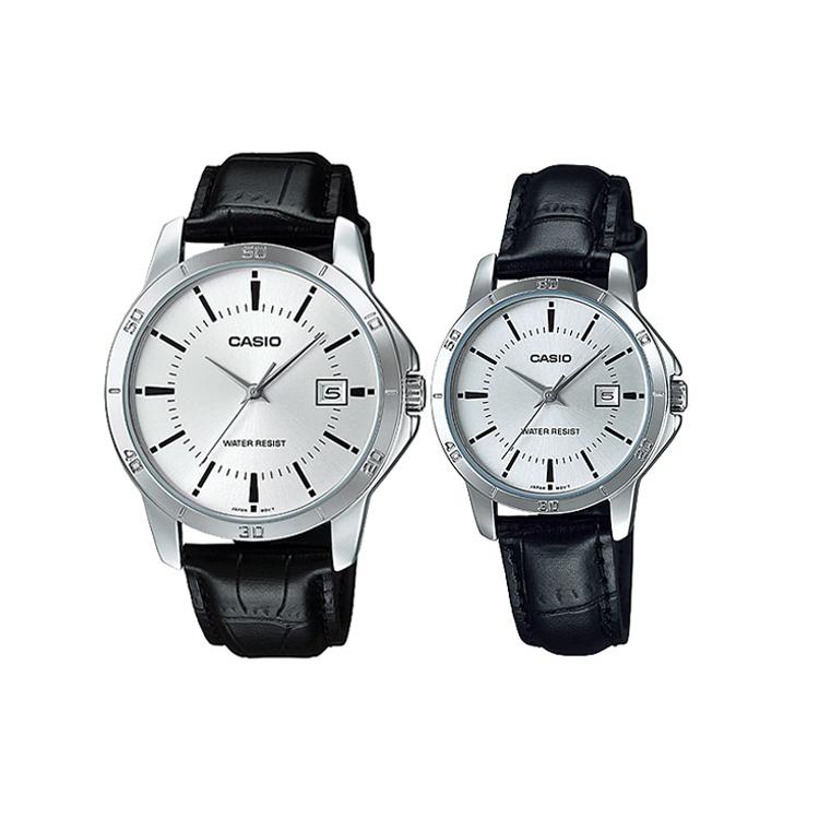 Casio Часы LTP с кварцевым механизмом, ремешок из натуральной кожи/натуральной кожи/ткани, унисекс, серебристый циферблат, MTP-V004L-7A<P-V004L-7A