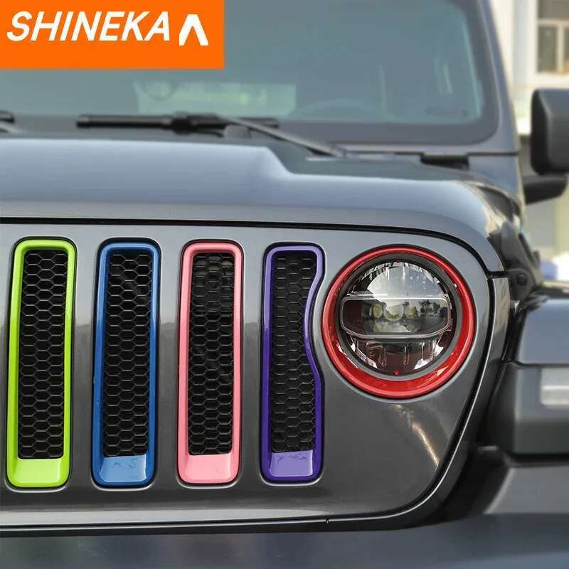 SHINEKA ABS Car Exterior Front Headlight Lamp & Racing Front Grille Decoration Cover for Jeep Wrangler JL Gladiator JT 2018 Up