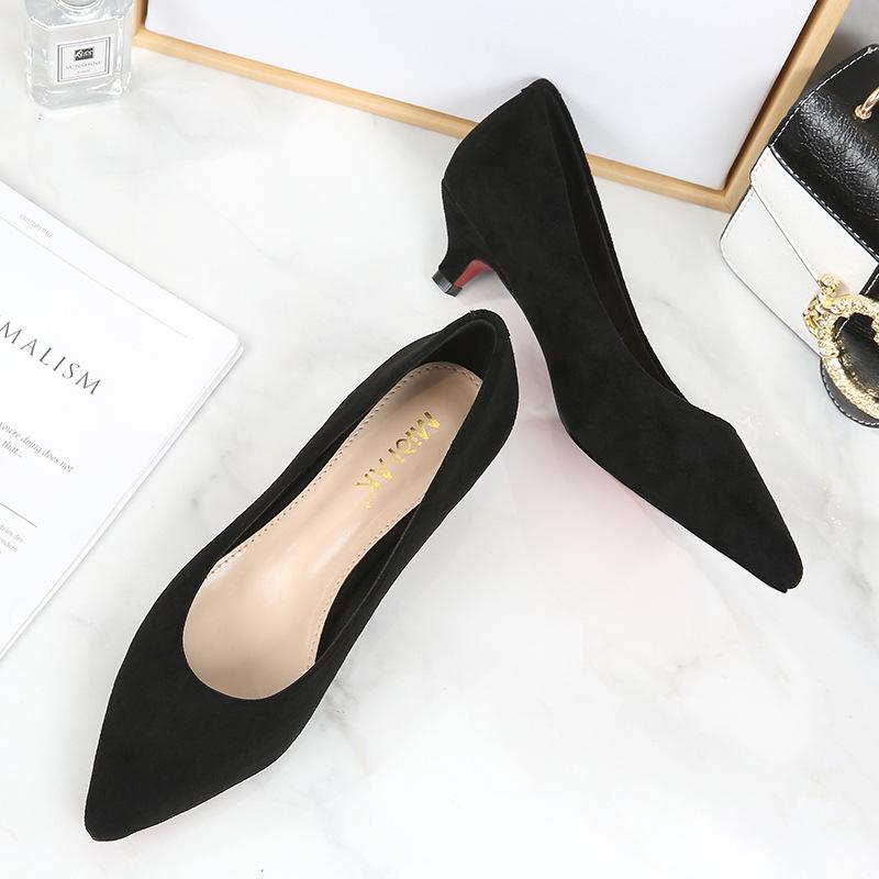 Spring High Heels New Cashmere Women's Shoes Work Shoes Women's Black Pointed Low Heels Women's Stiletto