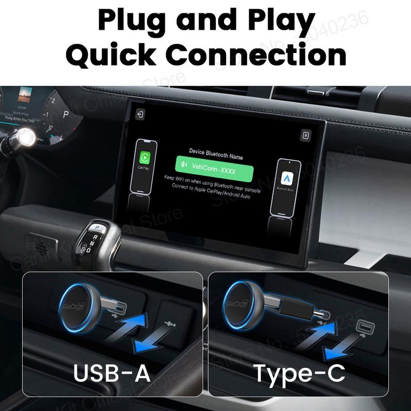 Мини-адаптер CarlinKit Mini Ultra 3 для беспроводного Android Auto и CarPlay, WiFi 2,4 ГГц и 5 ГГц, BLE, Автоматическое подключение, Обновление OTA, Мини-смарт-бокс для автомобиля
