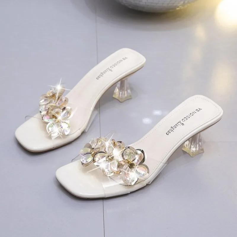 Туфли женские высокого качества с открытым носком женские тапочки модные бестселлеры женские летние туфли на каблуках со стразами женские