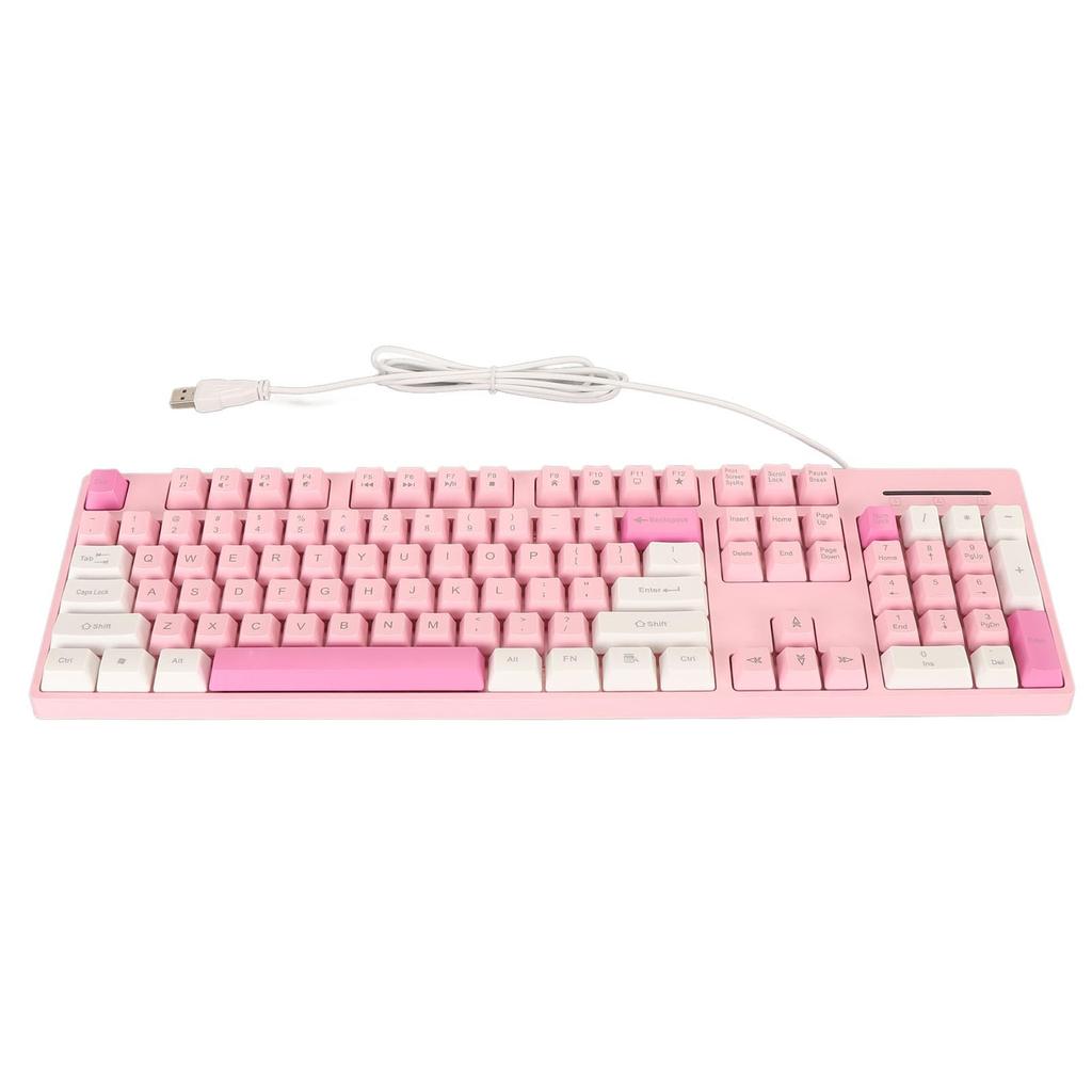 104-Key USB Wired Keyboard, Cute Gaming Keyboard with Vibrant Tri-Color Keycaps, 12 Multimedia Function Keys for OS X (PINK)