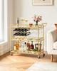 VEVOR Bar Cart, 3 Tiers Home Kitchen Serving Carts, Modern Rolling Utility Station on Wheels, Drink Beverage Trolley with Tempered Glass Shelves