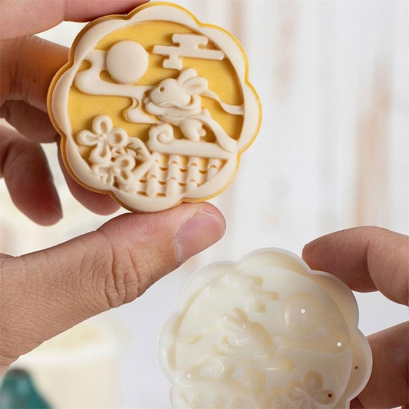Набор пластиковых форм для лунных пряников 4 штампа 3D узор кролика штампы для печенья инструмент для ручного прессования теста для любителей выпечки