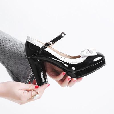 Женские туфли на высоком каблуке, милые цветные туфли с толстым каблуком и неглубоким носком, низкие туфли большого размера, всесезонная обувь