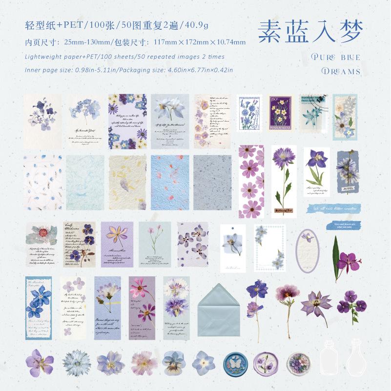 100pcs/lot Memo Pads Material Paper Daily Dried Flower Post Office Junk Journal Scrapbooking Cards Retro Background Decoration