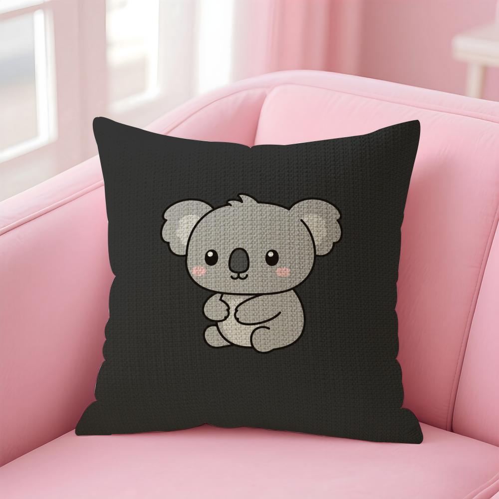Cartoon Cute Koala Cushion Cover Natural Linen Organic Fabric DoubleSided Printing Sofa Home Decor Gift Pillow Case