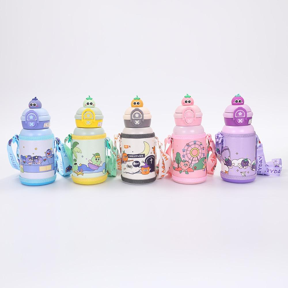 Pop-up Lid Children Thermal Cup 500ml Vacuum Mug Leakproof Insulated Cup  Student