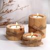 3Pcs Wooden Stump Candle Holder Votive Tealight Candle Stand Rustic Farmhouse Living Room Bathroom Candlestick Decoration Table Centerpiece Ornament