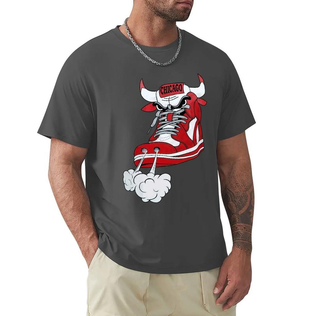 Футболка Chicago Shoe Bull Red White Hip Hop Longline Футболка Harajuku с коротким рукавом Футболка с графикой из 100% хлопка