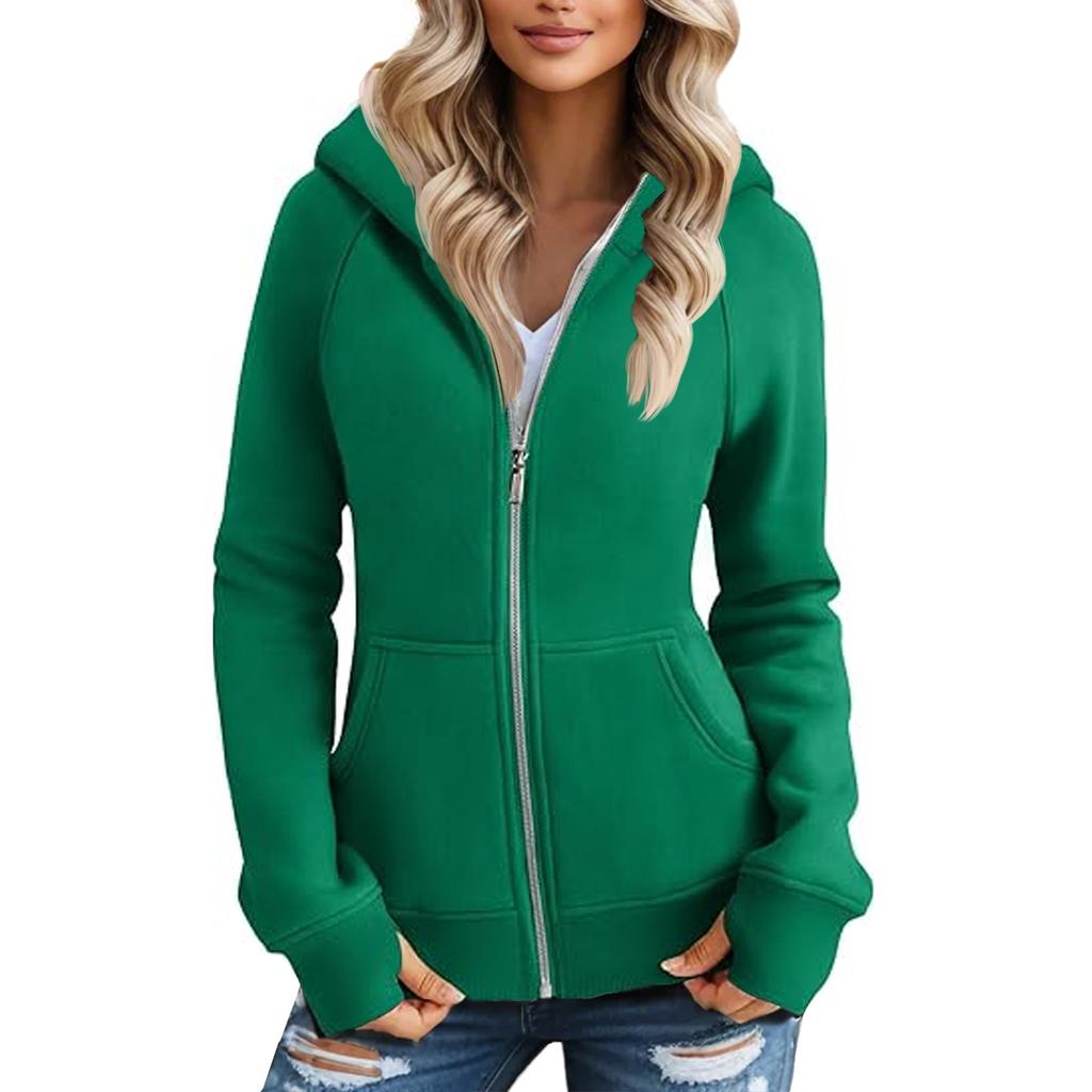 Women's Solid Color Zipper Hoodie And Fleece Hoodie Coat
