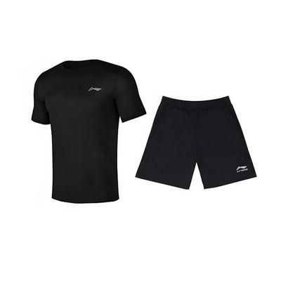 Li Ning Модный простой удобный универсальный пуловер с круглым вырезом и короткими рукавами, футболка, повседневный спортивный комплект, унисекс, топы YTSU145-2+YKSV147-2