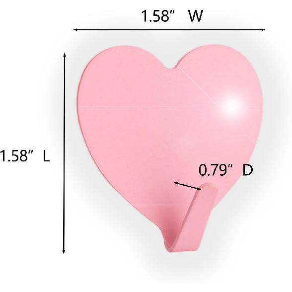 Heart Wall Hooks, 8 Pack, Small Pink Decorative Accessories, Purse Hanger for Girls Room, Stainless Steel, Sturdy Adhesive for Hanging Keys, Bags,