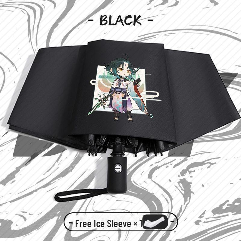 Зонт Genshin Impact Automatic складной с защитой от ультрафиолета для учеников начальной школы - устойчив к ветру, подходит для использования в солнечную и дождливую погоду