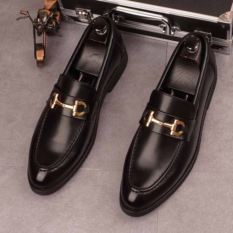 Fashion New Fashion Designer Men's Pointed Black Metal Buckle Oxford Flats Casual Shoes Wedding Dress Prom Party Zapatos Hombre