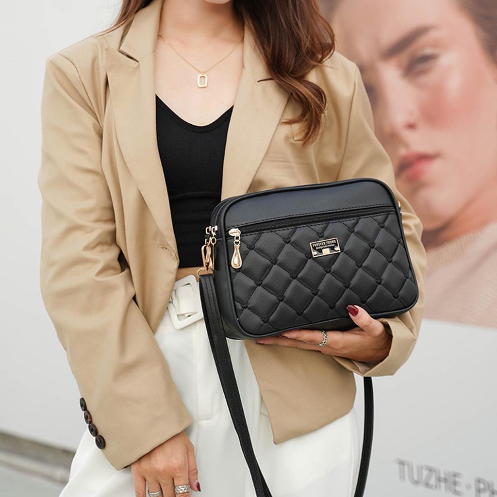 Women's Small Square Bag Fashionable Embroidered Checkered Shoulder Bag