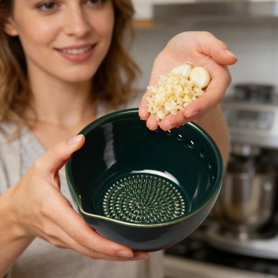 Терка для чеснока, стриппер для трав, миска 2-в-1, многофункциональный инструмент для очистки чеснока, имбиря, сыра, трав, кухонные инструменты для подготовки с встроенной теркой