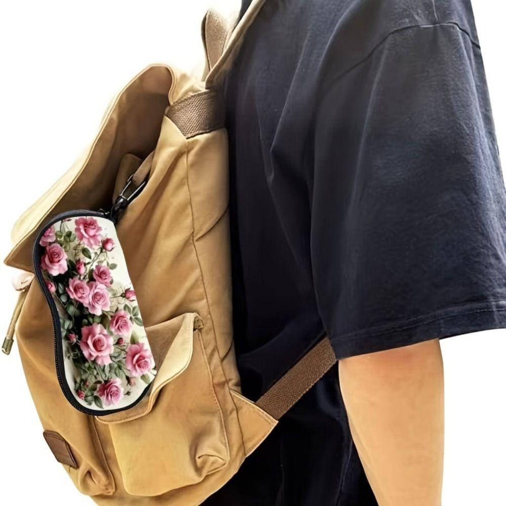 Hanging Rose Flower Print Eyeglass Case Soft Reading Glass Pouch Portable Sunglasses Holder  Gifts
