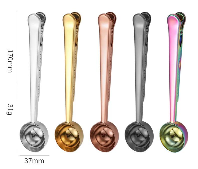 Многофункциональные кофейные ложки с зажимом, мерные ложки для муки и порошка, нержавеющая сталь, мерные ложки, зажим для запечатывания пищевых продуктов, многоразовые Ya1025