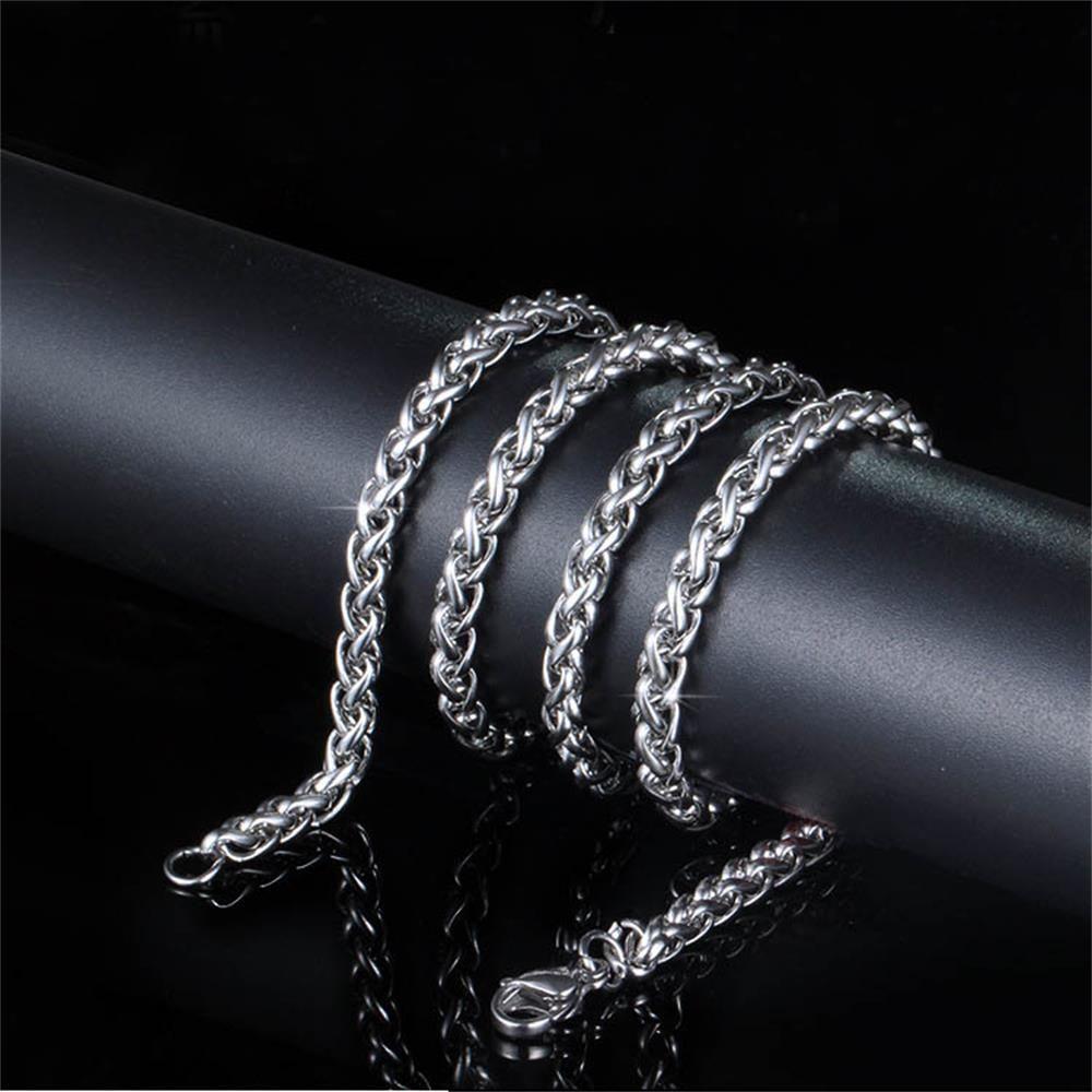 Men Silver Color Cool Choker Metal Collar Stainless Steel Necklace Braided Wheat Chain Heavy Link